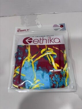 Ethika Men's The Staple Boxer Briefs - Blue, Yellow & Maroon Print Size L Nee